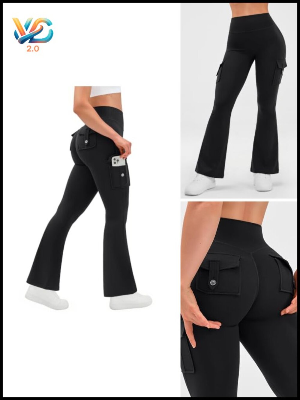 High Waist Flare Leggings with Cargo Pockets Scrunch Butt Lifting Tummy Control